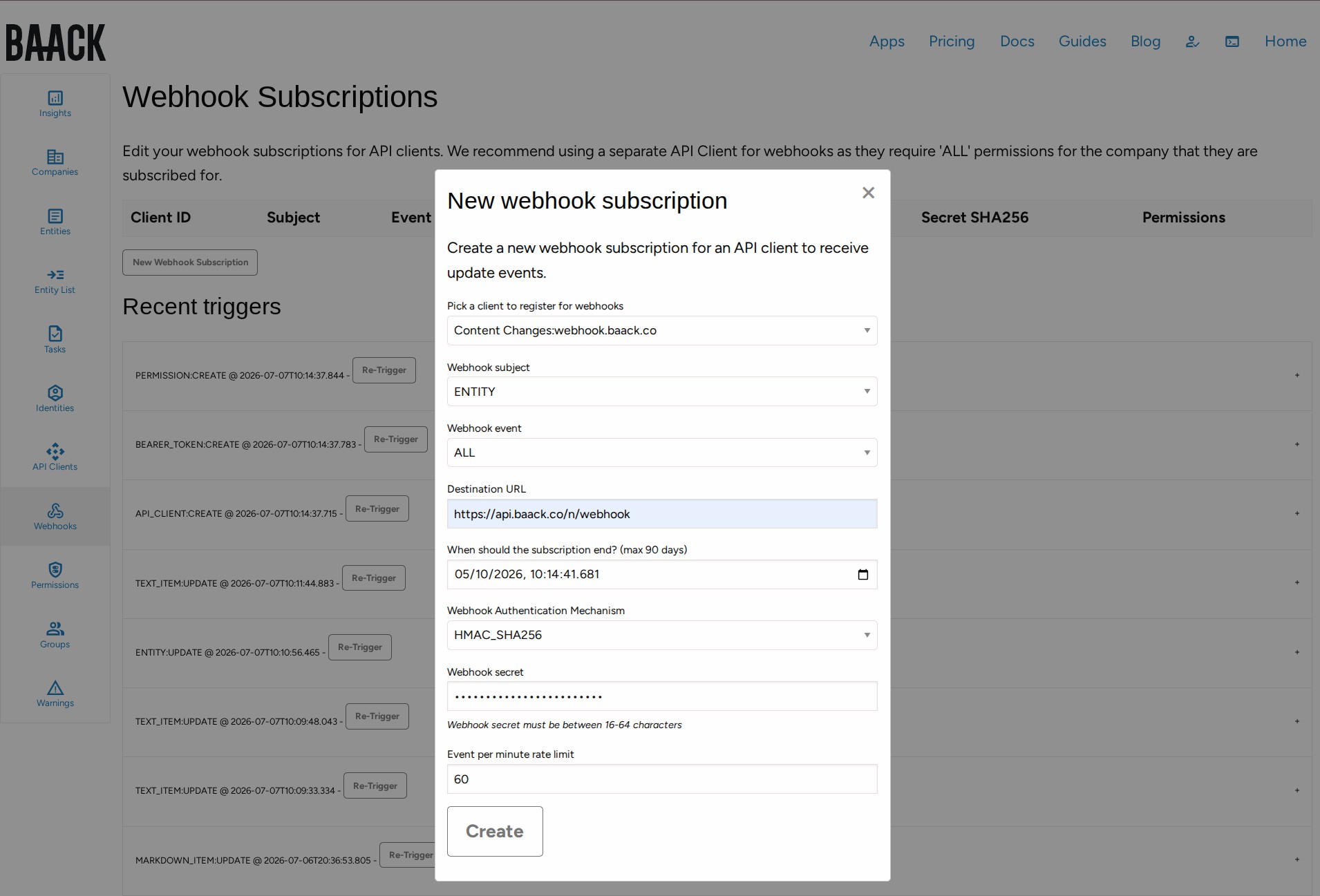 Webhook subscription setup