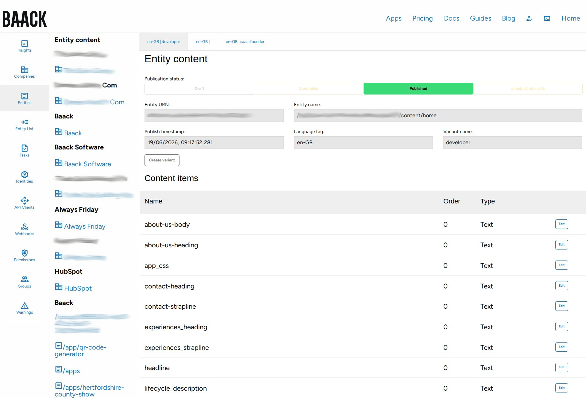 Entity editor in the admin console