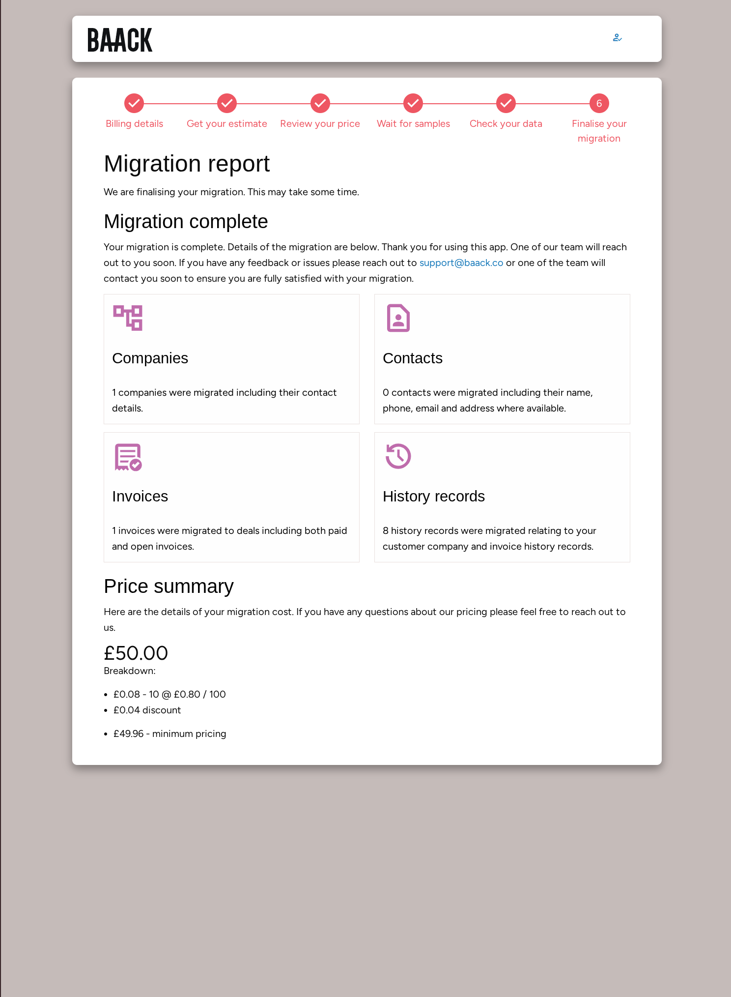 Baack Xero to HubSpot migration app